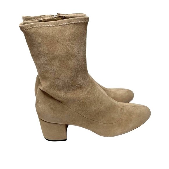 NIB SCHUTZ WOMENS MID CALF BEIGE LUPE STRETCH LEATHER BOOTS IN BRUSH TAN… - Picture 12 of 16